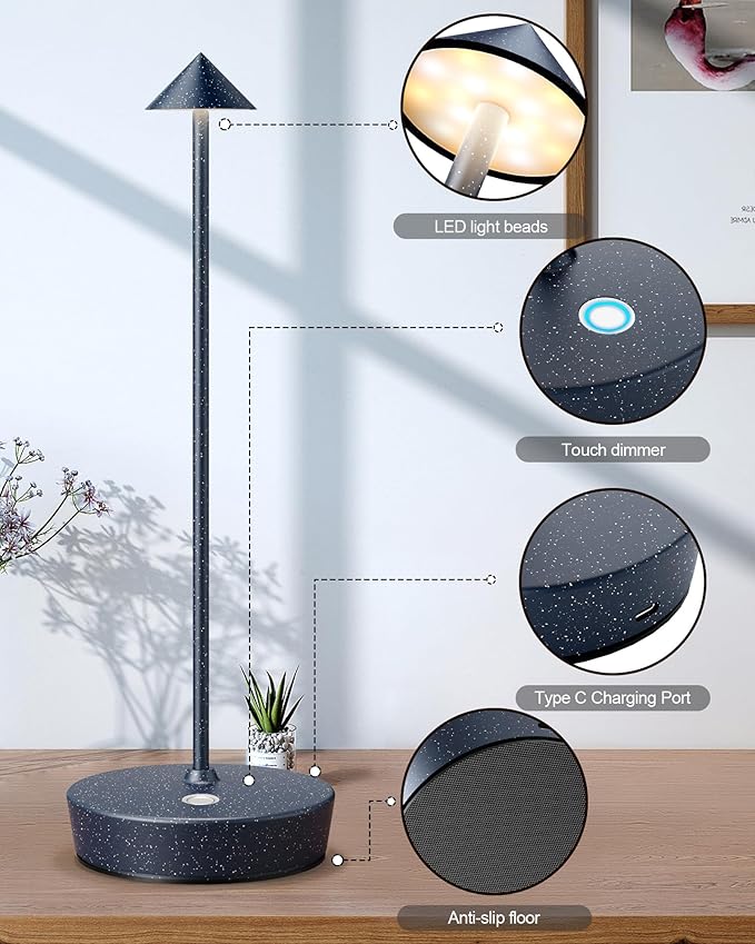 Cordless Table Lamps Rechargeable, 6000mAh Battery Operated LED Desk Lamp Outdoor Waterproof Portable Touch Dimmable Table Light for Patio Restaurant Dining Home Set of 2 Starlight