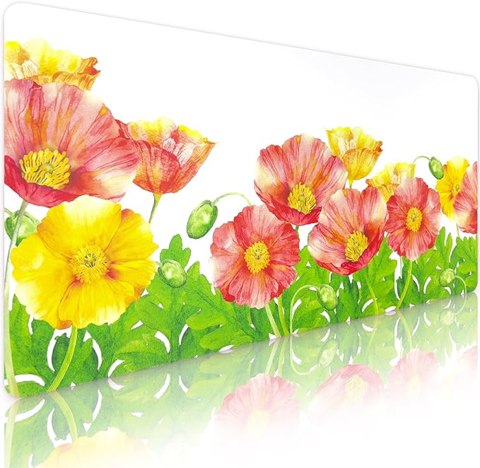 Bloss Desk Mat Field Poppy, Leather Desk Pad, Desk Matt for Desktop, Waterproof Desk Pad Mat, Computer Mat for Office/Home/Decor/Desk Protector(31.5 x 15.7 Inches)