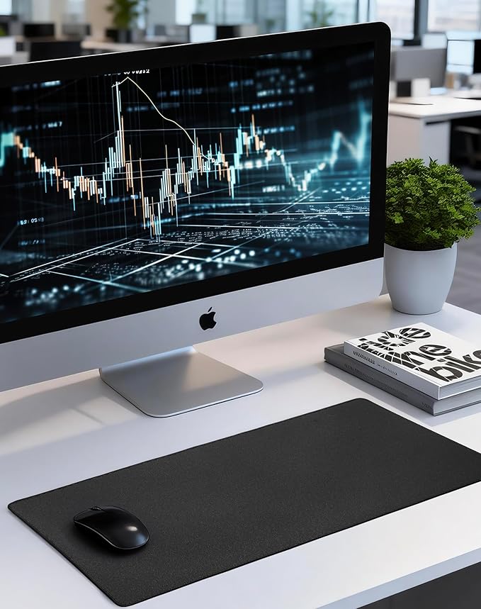ALOANES Black Waterproof Desk Mat, Large Mouse Pad with Extended Mouse Mat, with Anti Slip Base, Stitched Edge, Grain Jacquard Surface, Perfect for Gamer, Office & Home, 3XL 15.74''x35.43''x0.12''