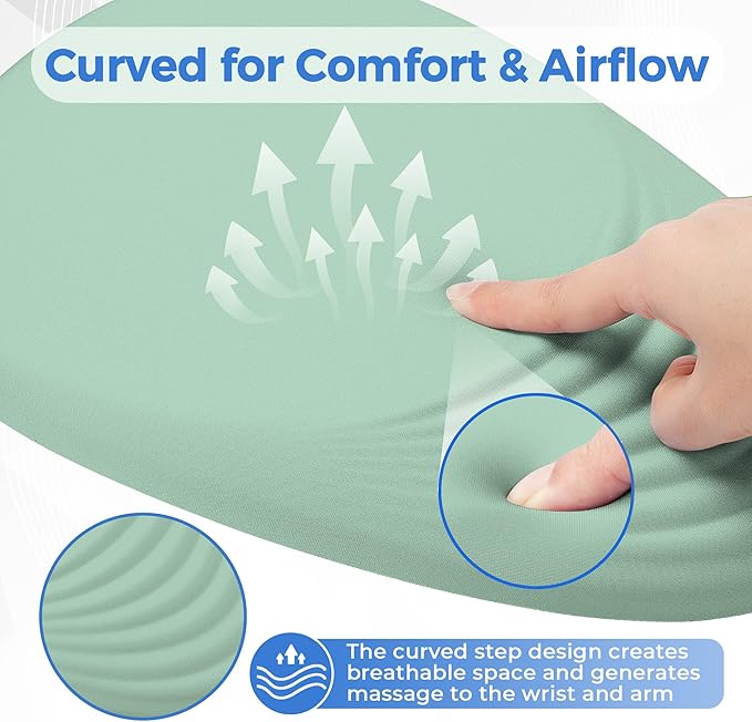 Ergonomic Mouse Pad with Wrist Support, Memory Foam Wrist Rest for Pain Relief & Carpal Tunnel, Non-Slip Base for Office, Computer, PC, Laptop (12x8x1.2inch, Light Green)