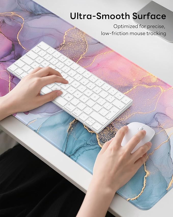 Fantasy Marble Mouse Pad, 31.5 x 11.8 Large Desk Mat with Stitched Edges & Non-Slip Base, Mousepad for Office, Home, Work