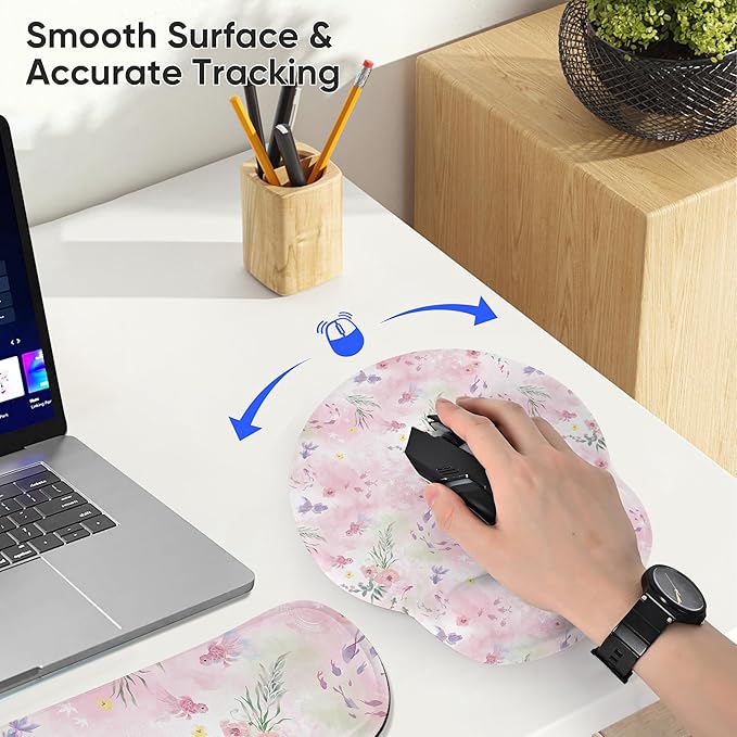 Ergonomic Keyboard Mouse Pad Wrist Rest Support Set for Laptop/Computer/Desktop,Memory Foam Hand Rest Wrist Cushion for Gaming/Office,Lightweight Comfortable (Little Goldfish)