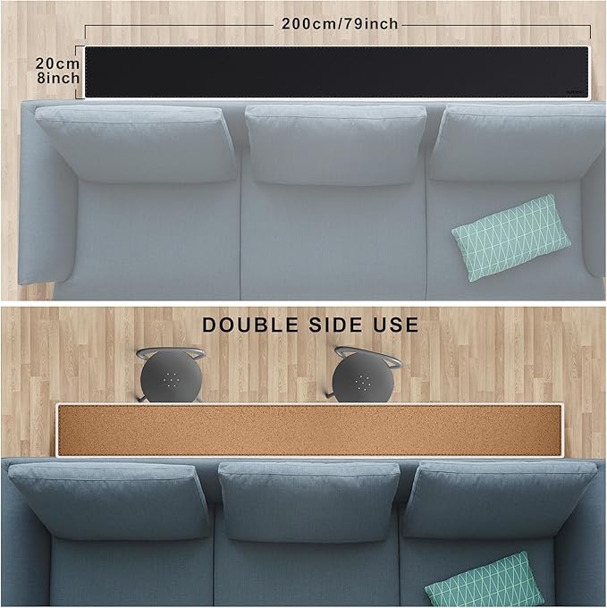 MAIDERN 70.8” x 7.9” Narrow Table Cover, Reversible Leather & Cork Console Table Mat, Long Slim Table Protector for Sofa Table, Entryway, Sideboard, Hallway, or Buffet Table (Black)