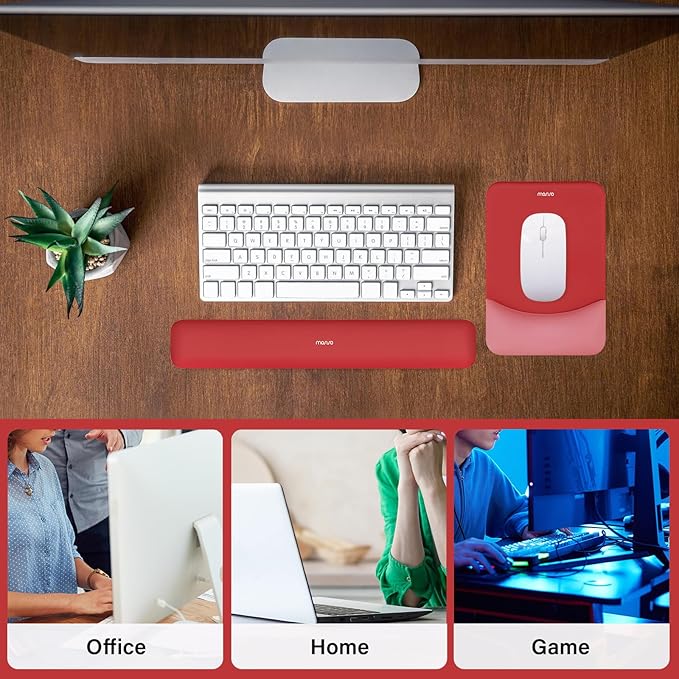 MOSISO Wrist Rest Support for Mouse Pad&Keyboard Set, Rectangular Ergonomic Mousepad Non-Slip Base Home/Office Easy Typing Pad with Neoprene Cloth&Raised Silicone Lining, Red