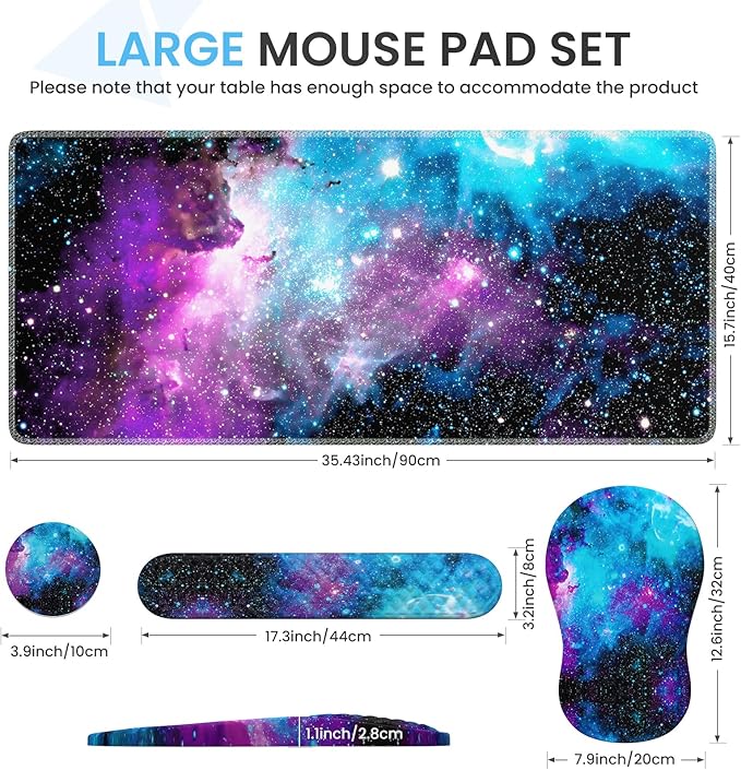 Desk Mat with Wrist Support, Desk Pad for Keyboard and Mouse, Purple Desk Mat, Keyboard Pad and Mouse Pad Combo, Ergonomic Mousepad Gaming for Office, Galaxy Space Purple Nebula