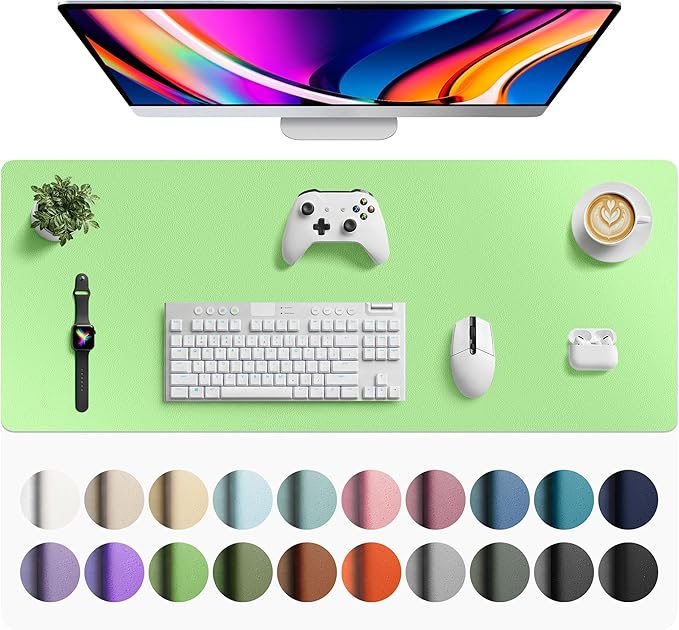 Aothia Faux Leather Desk Mat - Large Mouse Pad, Non-Slip PU Leather Blotter, Waterproof Writing Surface for Office and Home (Foam Green, 42" x 17")
