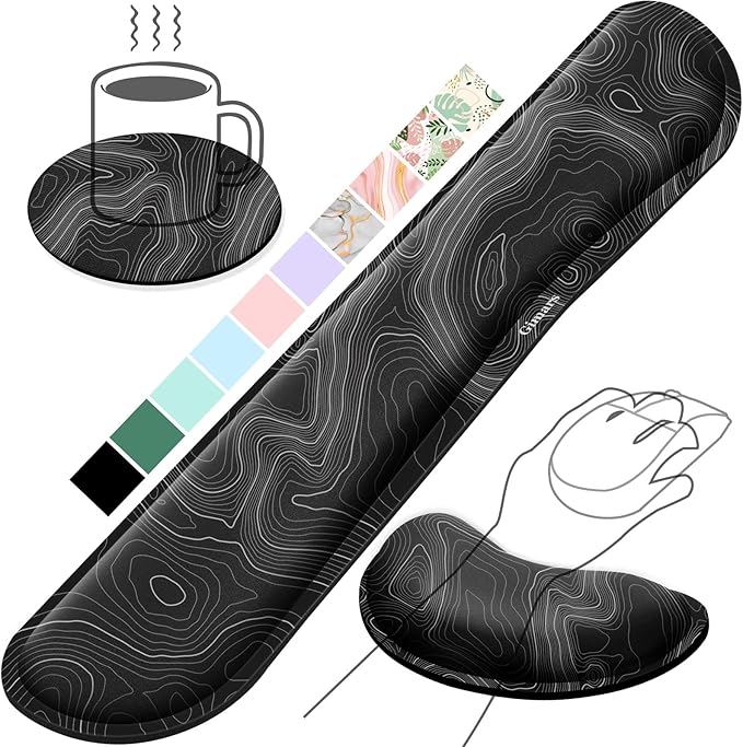 Gimars Enlarge Silky and Superfine Fabric Gel Memory Foam Keyboard Wrist Rest Set, Ergonomic Keyboard Mouse Wrist Support for Typing, Comfort for Office, Gaming, Computer-Map Pattern