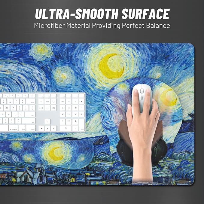 Ovenbird Mouse Pad Set 4-in-1 | Large Gaming Mousepad, Keyboard Wrist Rest, Mouse Wrist Support, Coaster | Ergonomic Office Desk Mat Accessories for Women Men | 4PCS, 35.4 x 15.7in, The Starry Cat