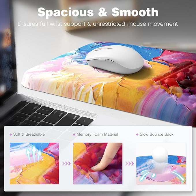 Ospelelf Mouse Pad with Wrist Rest Ergonomic Comfortable Wrist Support Mousepad for Computer Multicolored