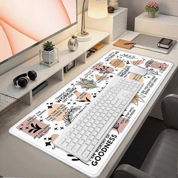 Boho Inspirational Large Mouse Pad 31.5x15.7inch, Daily Reminders Mental Health Large Extended Computer Desk Mat Mousepad for Keyboard and Mouse, Office Desk Accessories