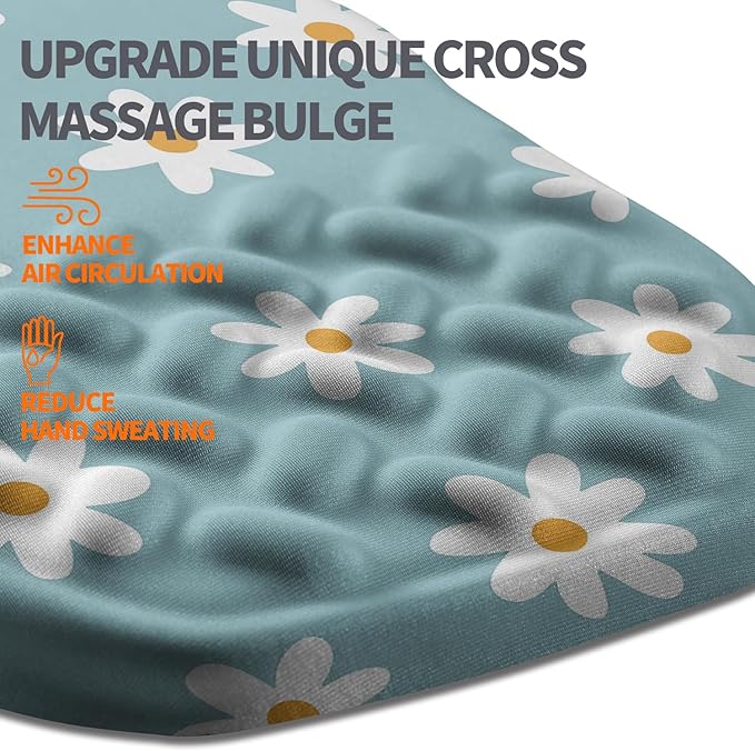 Ergonomic Slope Mouse Pad Wrist Support, Wrist Rest Mousepad for Carpal Tunnel with Massage Bulge and Slow Rebound Memory Foam (12x8 inch, White Flowers)