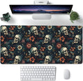 Desk Mat,Skulls with Flowers Large Gaming Mouse Pad for Desk XXL,Skull Floral Desk Pad for Desktop,Extended Big Computer Keyboard Mouse Pad with Non-Slip Base and Stitched Edges 35.4"x15.7"