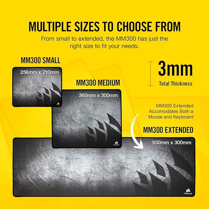 Corsair MM300 - Anti-Fray Cloth Gaming Mouse Pad - High-Performance Mouse Pad Optimized for Gaming Sensors - Designed for Maximum Control - Extended, Multi Color