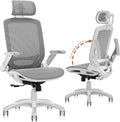 GABRYLLY Ergonomic Office Chair, High Back Home Desk Chair with Headrest, Flip-Up Arms, 90-120° Tilt Lock and Wide Cushion, 300LBS Mesh Chairs for Man Woman, White Task Chair(Dark Grey,GY01WDG)
