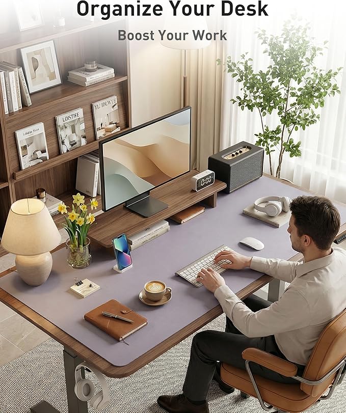Aothia Faux Leather Desk Mat - Large Mouse Pad, Non-Slip PU Leather Blotter, Waterproof Writing Surface for Office and Home (Lavender, 40" x 24")