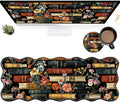 Flowers Bookshelves Large Gaming Mouse Pad Plus a Coaster, 31.5 x 11.8 inches Desk Mat Extended XL Mousepad with Stitched Edge Non-Slip Rubber, Desk Pad Computer Mouse Mat for Home Office