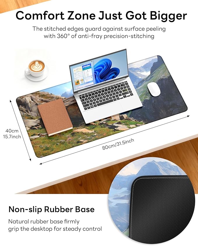 XL Gaming Mouse Pad, 31.5x15.7'' Large Desk Mat with Anti-Slip Rubber Base & Stitched Edges for Gaming, Office, Home, Oil-Painted