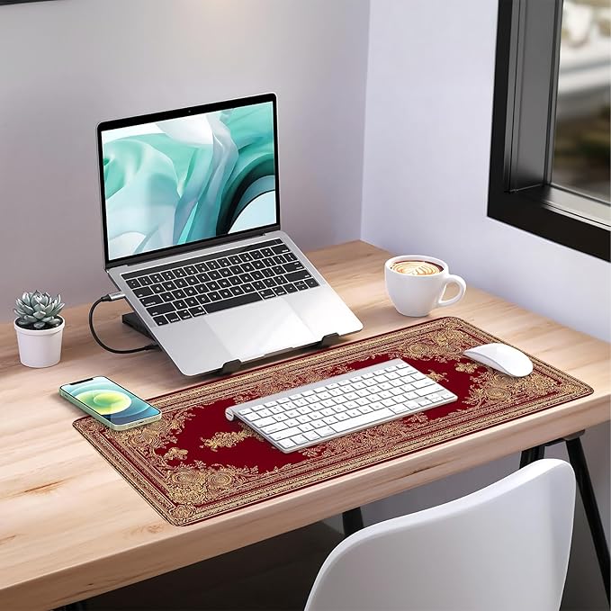 Red Vintage Extended Gaming Mouse Pad 35.4x15.7Inch Large Desk Mat Anti-Slip Rubber Base & Durable Stitched Edges for Gamers Smooth Mouse Writing Surface for Desk Office/Home