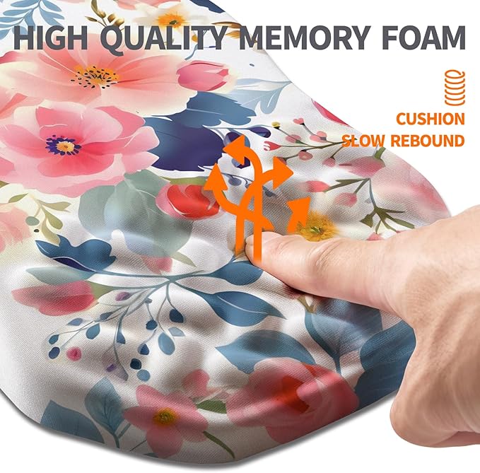 Ergonomic Slope Mouse Pad Wrist Support, Wrist Rest Mousepad for Carpal Tunnel with Massage Bulge and Slow Rebound Memory Foam (12x8 inch, Pink Floral)