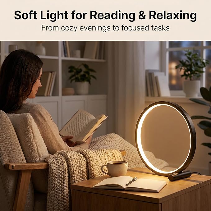 LED Desk Lamp for Bedroom,Touch Bedside Light with 3 Color Temperatures,Stepless Dimmable Round Table Lamp,6W Modern Nightstand Light for Reading,Living Room,Office,Black