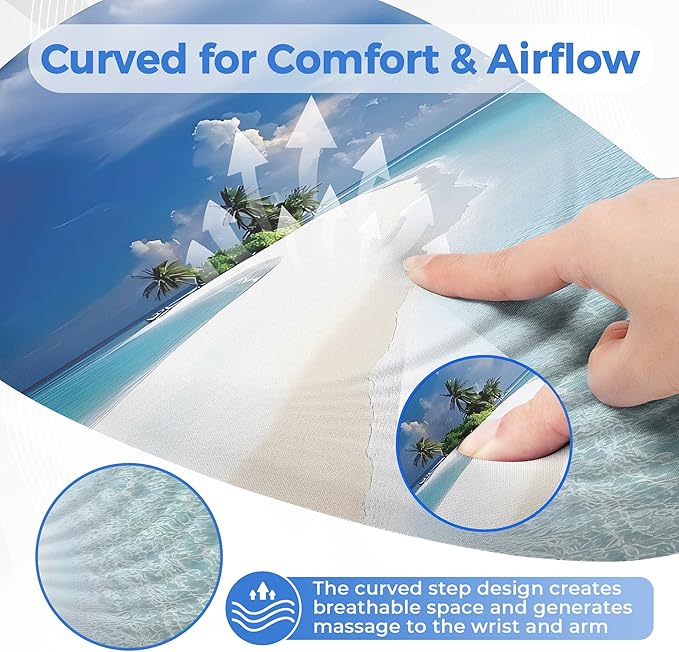 Ergonomic Mouse Pad with Wrist Support, Memory Foam Wrist Rest for Pain Relief & Carpal Tunnel, Non-Slip Base for Office, Computer, PC, Laptop (12x8x1.2inch, Maldive Beach)