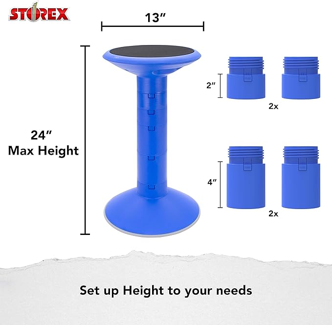 Storex Active Tilt Stool – Ergonomic Seating for Flexible Office Space and Standing Desks, Adjustable 12-24 Inch Height, Blue (00321A01C)