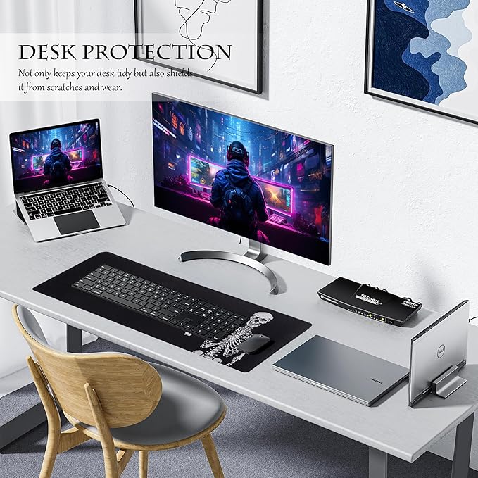 ALOANES Waterproof Mouse Pad with Durable Stitched Edge, XXXL Gaming Keyboard Pad, Non-Slip Rubber Base, Extended Desk pad for Gamer, Office & Home, Right Skeleton Mousepad 35.4''x 15.7''x 0.12''