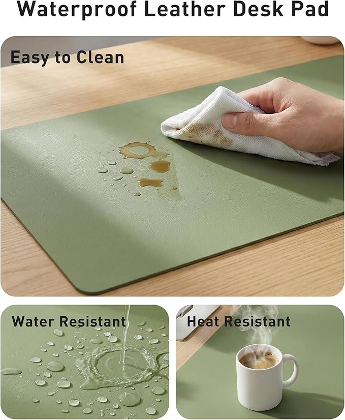 Aothia Faux Leather Desk Mat - Large Mouse Pad, Non-Slip PU Leather Blotter, Waterproof Writing Surface for Office and Home (Olive Green, 63" x 17")
