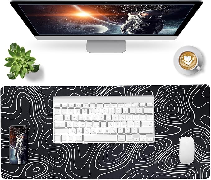 Bloss Large Gaming Mouse Pad Desk Mat, Mousepads with Anti-Slip Rubber Base, Extended Desk Pad, Mouse Mat-Black and White Topography (31.5 x 15.7 Inches, 2MM)