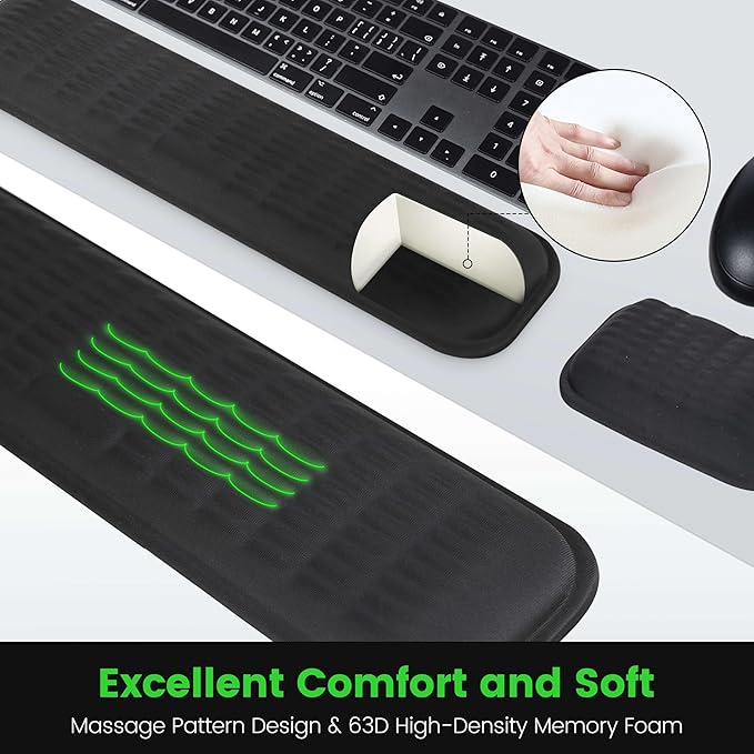 MEKASS Ergonomic Wrist Rest for Keyboard and Mouse, Soft Memory Foam Keyboard Wrist Rest Set with Non-Slip Silicone Base, Easy Typing, Comfort for Office, Work, Gaming (Blue)