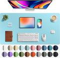Aothia Faux Leather Desk Mat - Large Mouse Pad, Non-Slip PU Leather Blotter, Waterproof Writing Surface for Office and Home (Blue Topaz, 40" x 24")