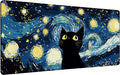 Large Mouse Pad 35.4x15.7 Inch Starry Night Black Cat Gaming Desk Mat with Non-Slip Rubber Base, Stitched Edges for Gaming,Office