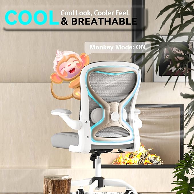 Office Desk Chair with Ergonomic Lumbar Support, Extra-Thick Seat Cushion, Flip-up Arms, Breathable Mesh Back, Computer Task Chair for Home Office