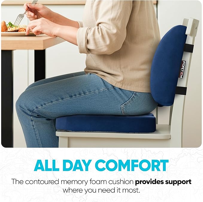 FORTEM Seat Cushion, Office Chair Cushion, Lumbar Support Pillow for Office Chair, Memory Foam Ergonomic Coccyx & Lumbar Support, Car Sitting Pad, Washable Non-Slip