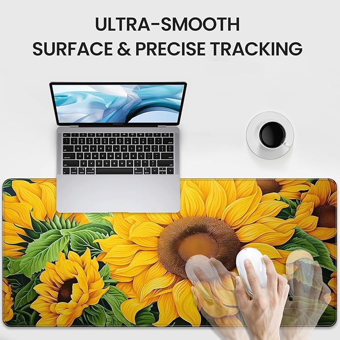 XXL Large Gaming Mouse Pad, 35.4 x 15.7 inches, with Non Slip Rubber Base, Extended Keyboard Pad for Home Computer Office Workstations, Large Laptop Mouse Pads Sunflower