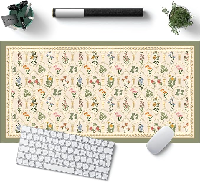 Desk Pad, ZAXOXAZ PU Lesther Desk Protector, 31.5" x 15.7" XXL Large Extended Mouse Pad, Big Floral Desk Mat Flowers Desk Blotter, Laptop Desk Pad, Waterproof Desk Writing Pad for Office and Home