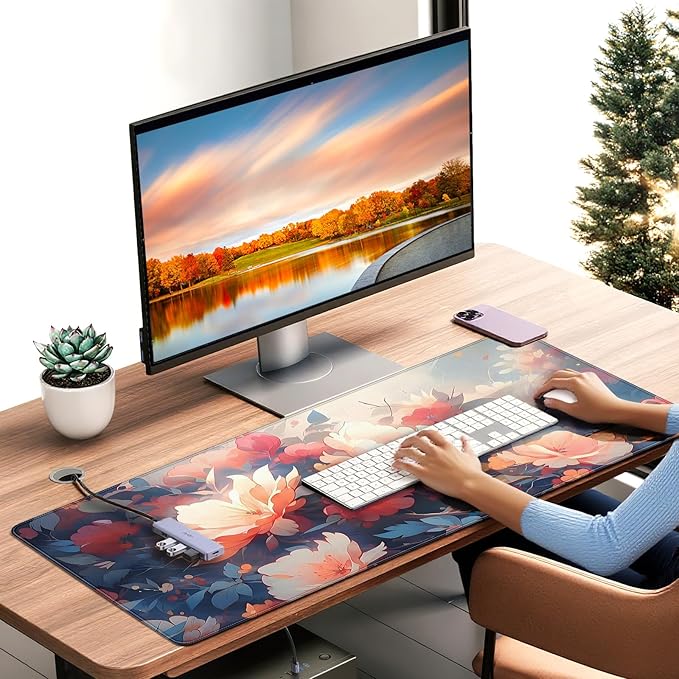 XXL Large Gaming Mouse Pad, 35.4 x 15.7 inches, with Non Slip Rubber Base, Extended Keyboard Pad for Home Computer Office Workstations, Large Laptop Mouse Pads Vintage Flowers