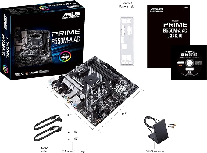 ASUS Prime B550M-A AC AMD AM4 (3rd Gen Ryzen™) Micro ATX Motherboard (PCIe 4.0, WiFi, ECC Memory, 1Gb LAN, HDMI 2.1/D-Sub, 4K@60HZ, Addressable Gen 2 RGB Header and Aura Sync)