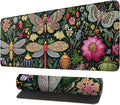 Desk Mat, XXL Extended Gaming Pad for Desktop, 35x16 Inches Butterflies and Dragonflies Garden Scene, Large Non-Slip Vegan Leather Keyboard Mouse Mat for Home Office