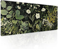 Green Leaves Mouse Pad XL Botanical Plants Beige Floral Extended Table Mat 80X30 cm Non-Slip Rubber Base Stitched Edge Large XL Mousepad for Desk Gaming Laptop Desk Top,31.5×11.8 Inch