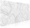 aportt Topographic Map Large Mouse Pad XXL White Lines Contour Geographic Extended Desk Mat Big 90X40 CM Non-Slip Rubber Base Stitched Edge Long Mousepad,35.4 x 15.7 Inch