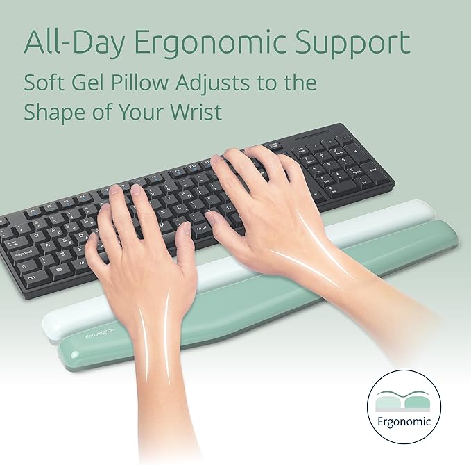 Kensington Duo Gel Mountain Wrist Rest for Keyboard, Wrist Pad for Full Size Keyboard, Ergonomic Wrist Pad for Computer, Non-Skid Computer Pad with Wrist Support, Green K62678WW, 17.7" x 4.1"x 0.8”