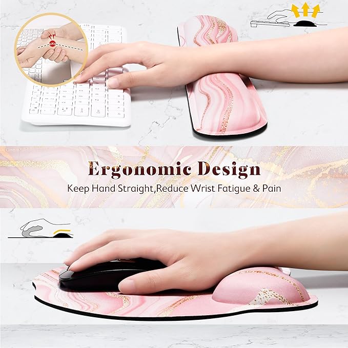 Gimars Ergonomic Mouse Pad Wrist Support, Upgrade Enlarge Superfine Fibre Soft Smooth Keyboard Wrist Rest, Comfortable Memory Foam Wrist Rest for Computer, Gaming, Office, Pink Golden