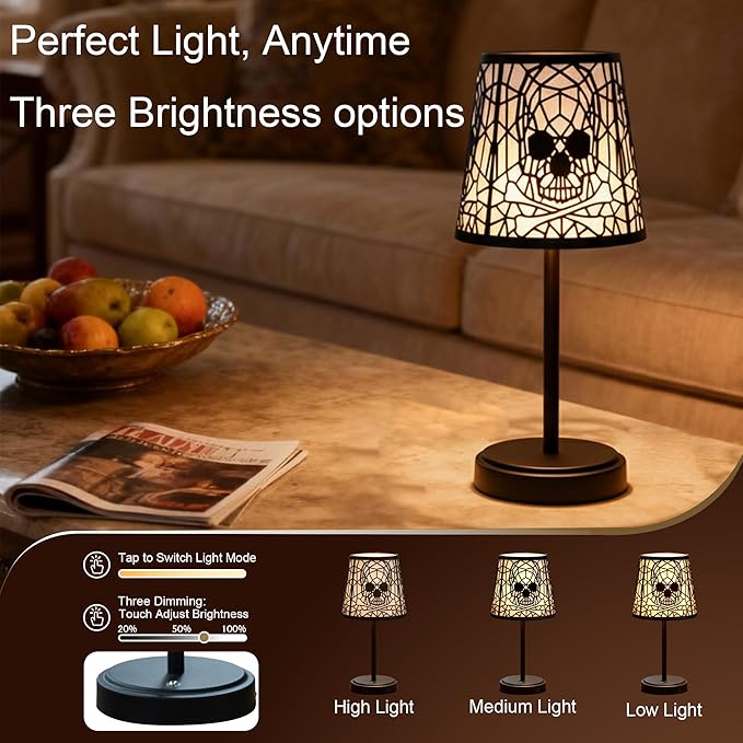 Cute Cordless Rechargeable Table Lamp with Metal Shade, 3 Color Temps LED Dimmable Ambient Lighting, Small Retro Touch Bedside Light for Decor, Metal Base.
