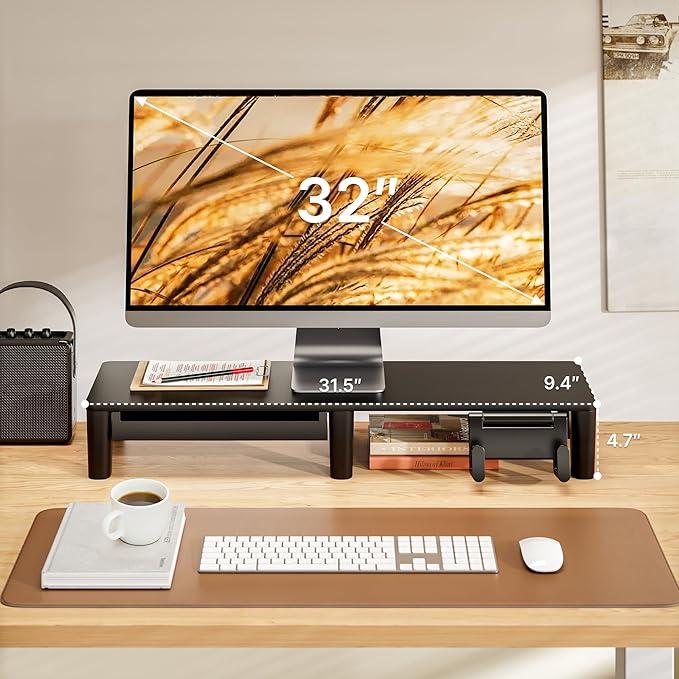 Monitor Stand Riser for Desk, Ergonomic Computer Riser with Storage Drawer, Desktop Shelf Organizer for PC, Laptop, Desk Computer Riser For Home Office