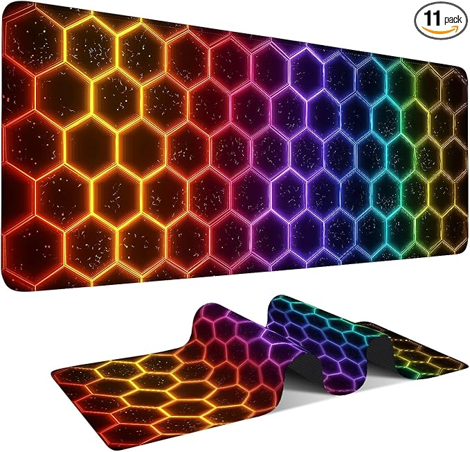 Honeycomb Extended Gaming Mouse Pad 31.5x11.8inches Large Desk Mat Anti-Slip Rubber Base & Durable Stitched Edges for Gamers Smooth Mouse Writing Surface for Desk Office/Home