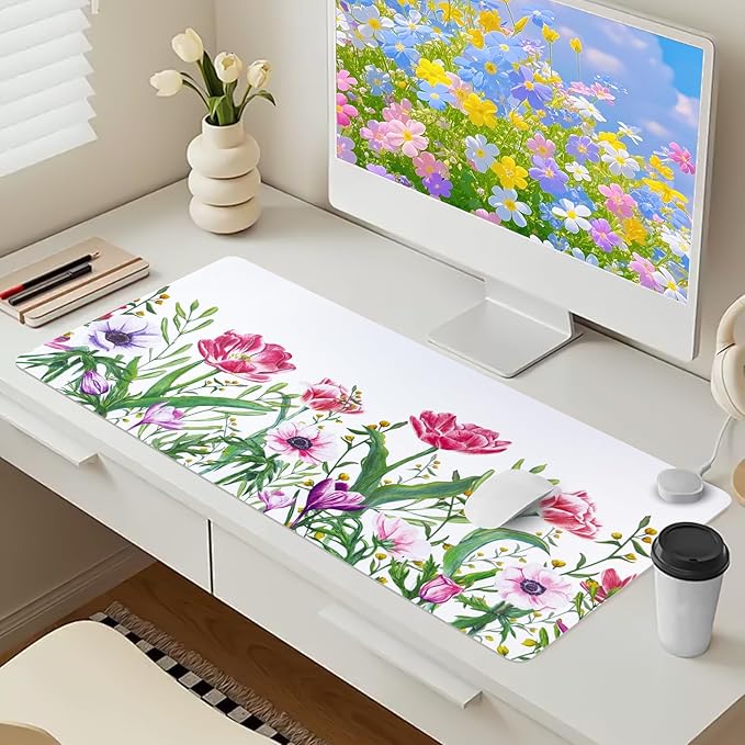 Bloss Desk Mat Tulip, Leather Desk Pad, Desk Matt for Desktop, Waterproof Desk Pad Mat, Computer Mat for Office/Home/Decor/Desk Protector(31.5 x 15.7 Inches)