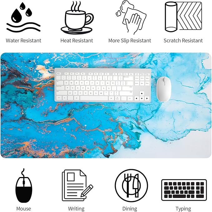 Bloss Blue Marble Desk Mat, Leather Desk Pad, Desk Matt for Desktop, Waterproof Desk Pad Mat, Computer Mat for Office Work/Home/Decor/Desk Protect(31.5 x 15.7 Inches)