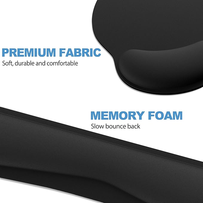 Ergonomic Mouse Pad with Wrist Rest and Keyboard Wrist Rest, Mousepad and Wrist Rest for Computer Keyboard, Non-Slip Rubber Base, Mouse Pad with Wrist Support for Gaming, Office, Black