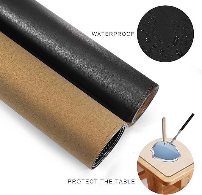 MAIDERN 40' x 16' Cork & Leather Desk Pad, XXL Reversible Gaming Home Office Mat (Black)